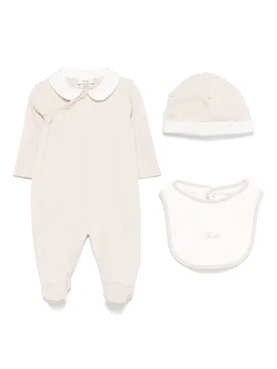 Fendi Embroidered-logo Babygrow Set In Neutrals