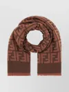 Fendi Embroidered Wool Blend Fringed Scarf