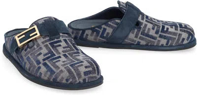 Fendi Blue Ff Denim Mules