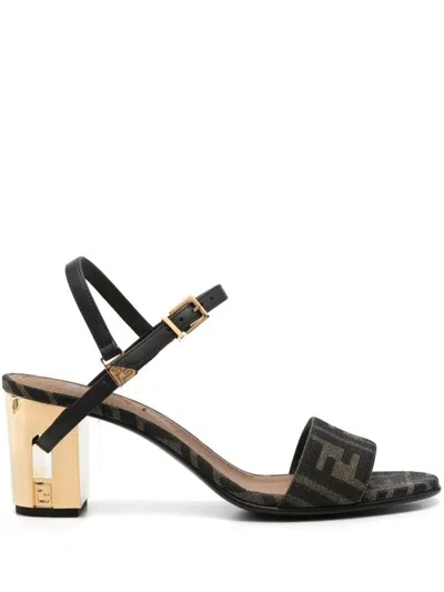 Fendi Brown Ff Jacquard Medium-heeled Sandals