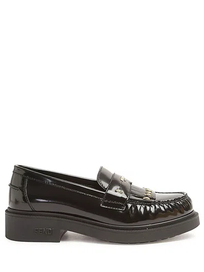 Fendi Filo Mocassino In Pelle Nera In Nero