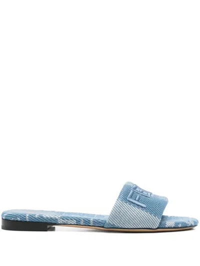 Fendi Flat Sandals With Logo-embellished Strap And Textured Fabric