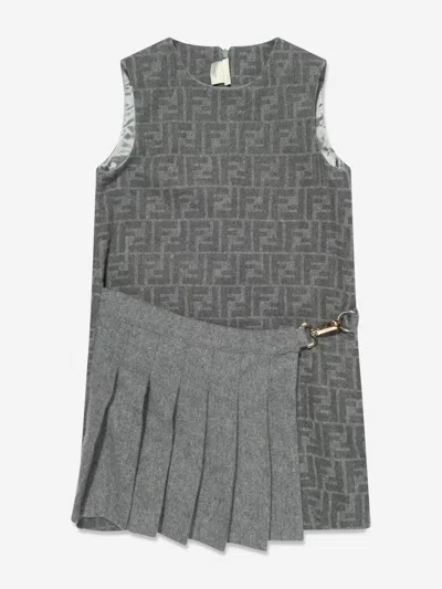 Fendi Kids' Girls Ff Wool Dress In Grey