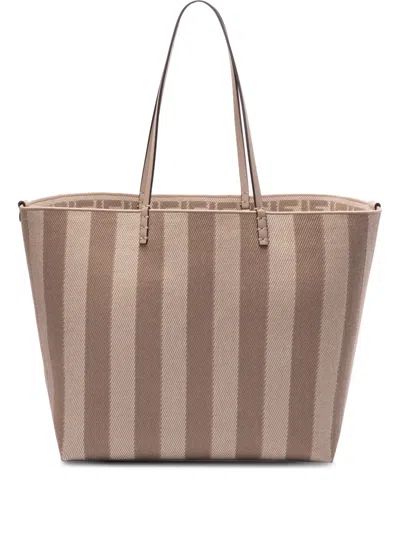 Fendi Large Roll Striped Tote Bag In Neutrals
