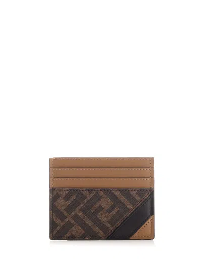 Fendi Logo Card Case In Brown
