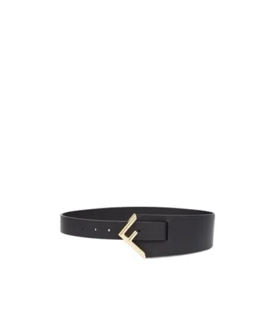 Fendi Logo-plaque Leather Belt In Black