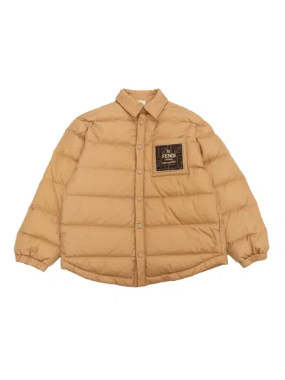 Fendi Kids' New Nylon Down Jacket In Beige