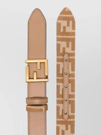 Fendi Reversible Leather And Denim-effect Jacquard Belt In Brown
