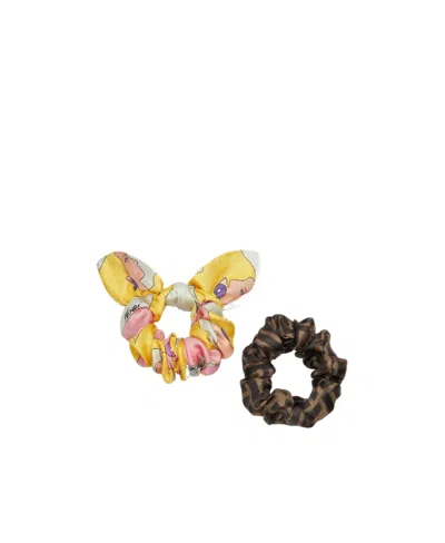 Fendi Set Of Two Silk Hair Scrunchies In Multicolor