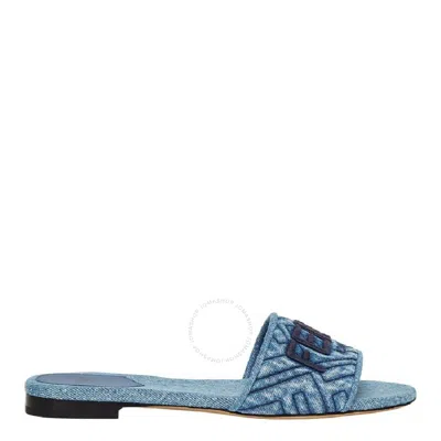 Fendi Signature Flat Slides In Blue