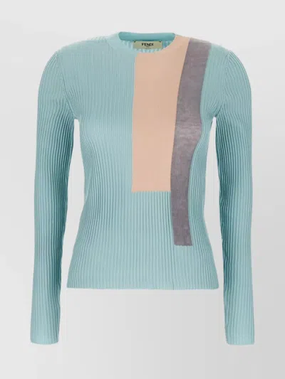Fendi Colour-block Ribbed-knit Silk-blend Top In Multi