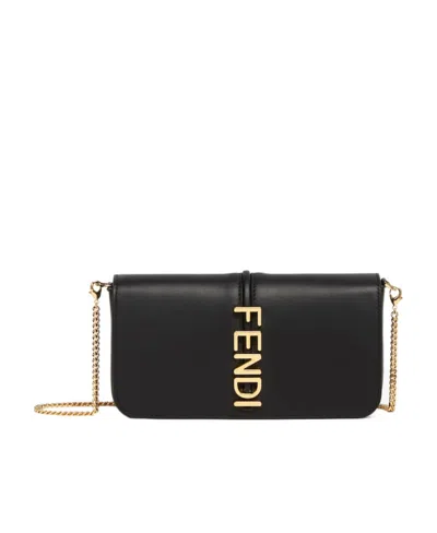 Fendi Graphy Leather Wallet In Black