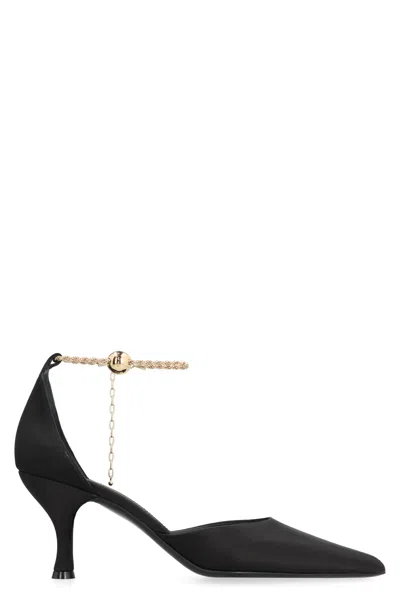 Ferragamo Dana Chain-embellished Satin Pumps In Black