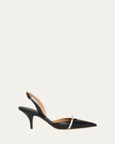 FERRAGAMO GYLLA BICOLOR LEATHER BOW SLINGBACK PUMPS