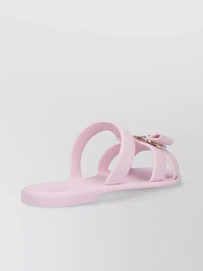 Ferragamo Heel Sandals With Bow Detail And Metallic Accent In Rosa