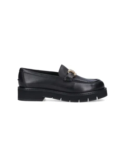 Ferragamo Gancini-plaque Detail Loafers In Black