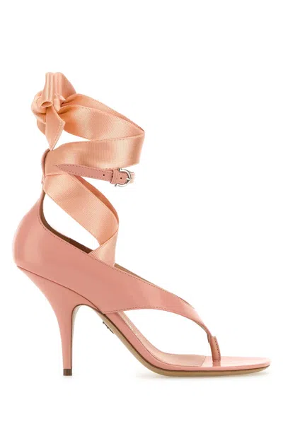 Ferragamo Pink Leather Leliu 95 Thong Sandals