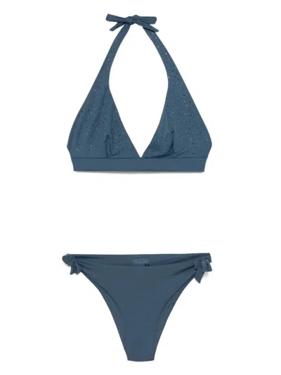 Fisico Cristina Ferrari Fisico Rhinestone-embellished Bikini Clothing In Blue