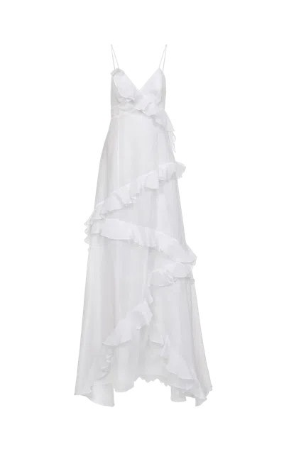 Francesca Miranda Mattina Asymmetric Ruffle Cotton Dress In White
