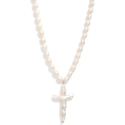 Frasier Sterling Florenzia Freshwater Pearl Cross Pendant Necklace