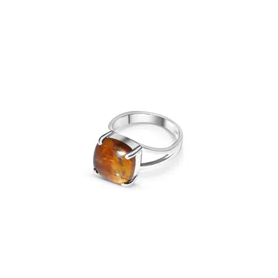 Fv Jewellery Women's Gold / Brown La Stèle Tiger's Eye Square Ring
