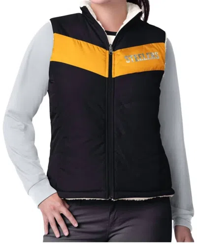 G-iii Women's Pittsburgh Steelers Reversible Game Rule Vest In Black