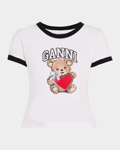 GANNI BASIC JERSEY SHORT-SLEEVE BEAR T-SHIRT