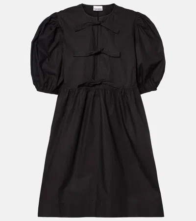 Ganni Black Cotton Poplin Tie String Mini Dress