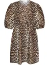 GANNI LEOPARD PRINTED COTTON MINI DRESS