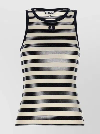 GANNI RIBBED CREW NECK TANK TOP WITH STRIPES