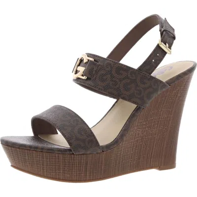 Gbg Los Angeles Dafna Womens Buckle Faux Leather Wedge Sandals In Brown