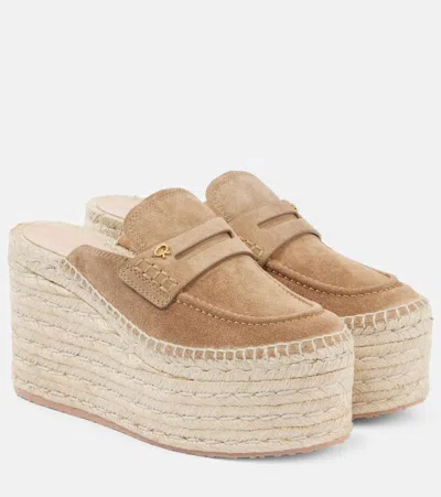 Gianvito Rossi Maxilla 105 Suede Espadrille Wedge Mules In Beige