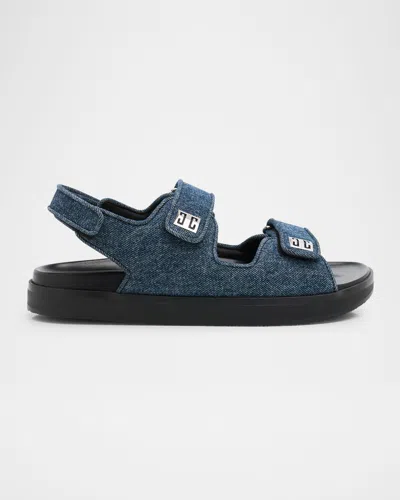 Givenchy 4g Denim Strap Flat Sandals In Dark Blue