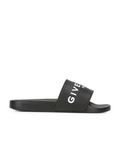 GIVENCHY BLACK AND WHITE LOGO RUBBER SLIDES