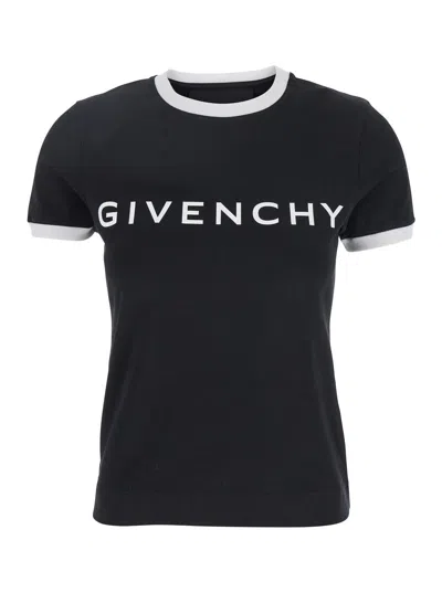 Givenchy Black Crewneck T-shirt With Logo Lettering On The Front And 4g Logo On The Rear In Cotton S In Black White