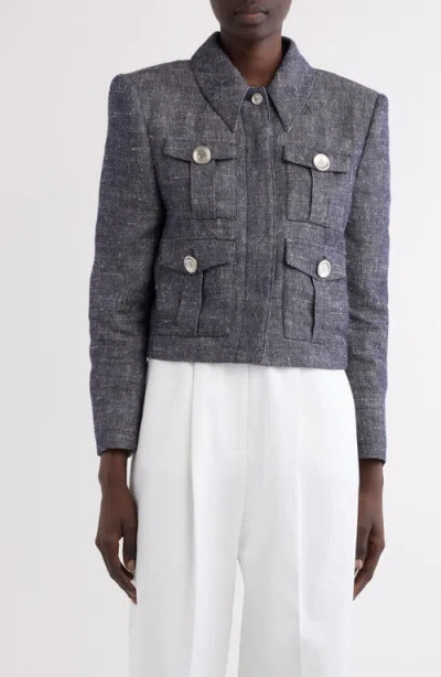 Givenchy 4-pocket Linen-blend Jacket In Blue
