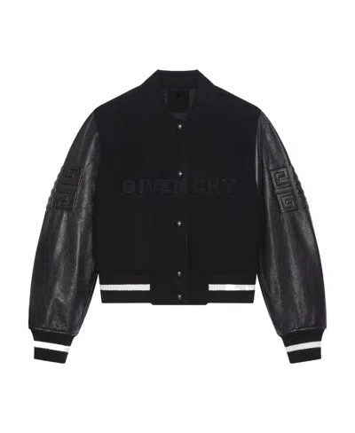 GIVENCHY GIVENCHY CROPPED VARSITY JACKET IN WOOL AND LEATHER