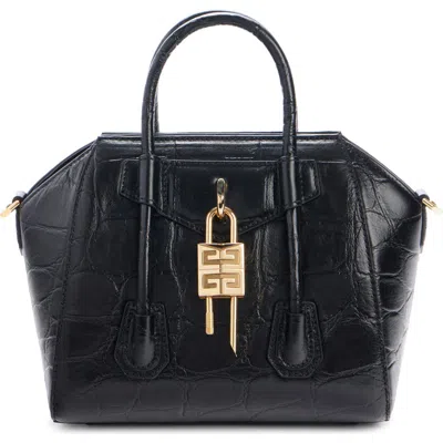Givenchy Mini Antigona Lock Leather Satchel In Black