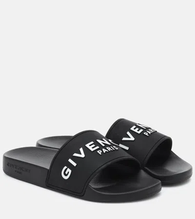 Givenchy Black And White Logo Rubber Slides