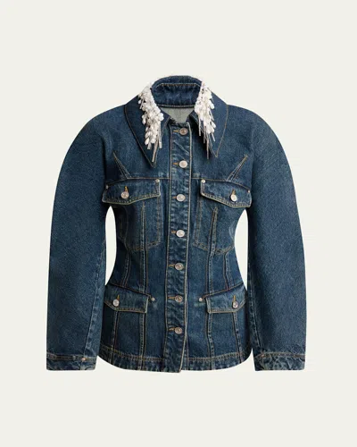 GIVENCHY PEARLY CRYSTAL COLLAR DENIM JACKET