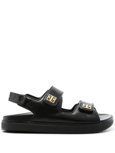 Givenchy 4g Leather Strap Flat Sandals In Black