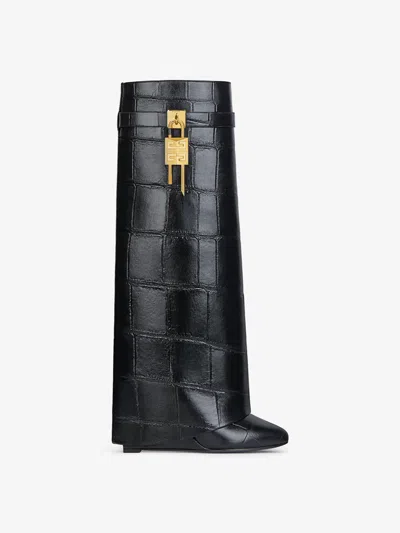 Givenchy Shark Lock Boots In Crocodile Effect Leather In Black