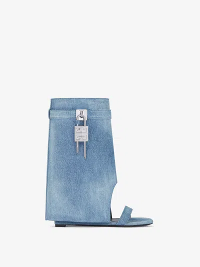 Givenchy Shark Lock Sandals In Gradient Denim In Bleu Moyen