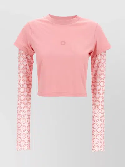 Givenchy Short Sleeve Layered Crew Neck Crop Top In Pink