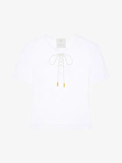 Givenchy Slim Fit T-shirt In Cotton With Laces And 4g Detail In White