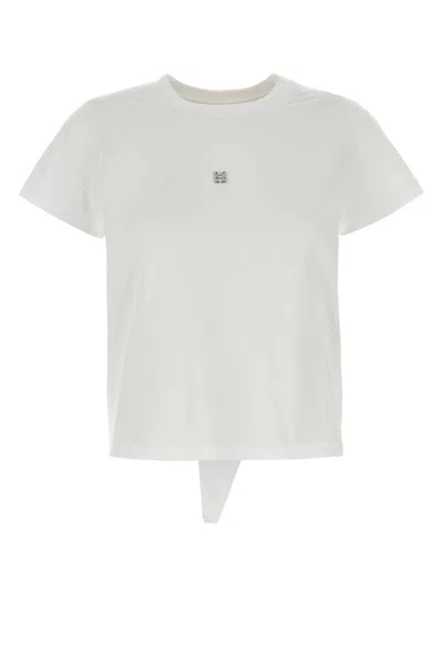 Givenchy Cotton Crew Neck T-shirt With Tie-back Detail In White