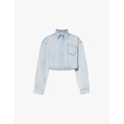 Givenchy Womens Ice Blue Oversized-fit Cropped Denim Shirt