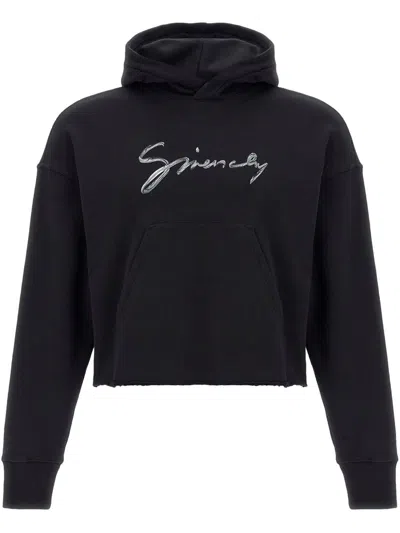 Givenchy Women Logo Cotton Cropped Hoodie In Black