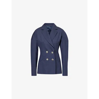 Givenchy Womens Denim Blue Cuffed Double-breasted Wool Blazer
