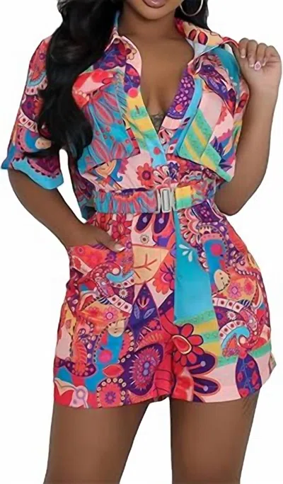 Good Time Usa Cocktail Party Belted Rompers In Orange Red